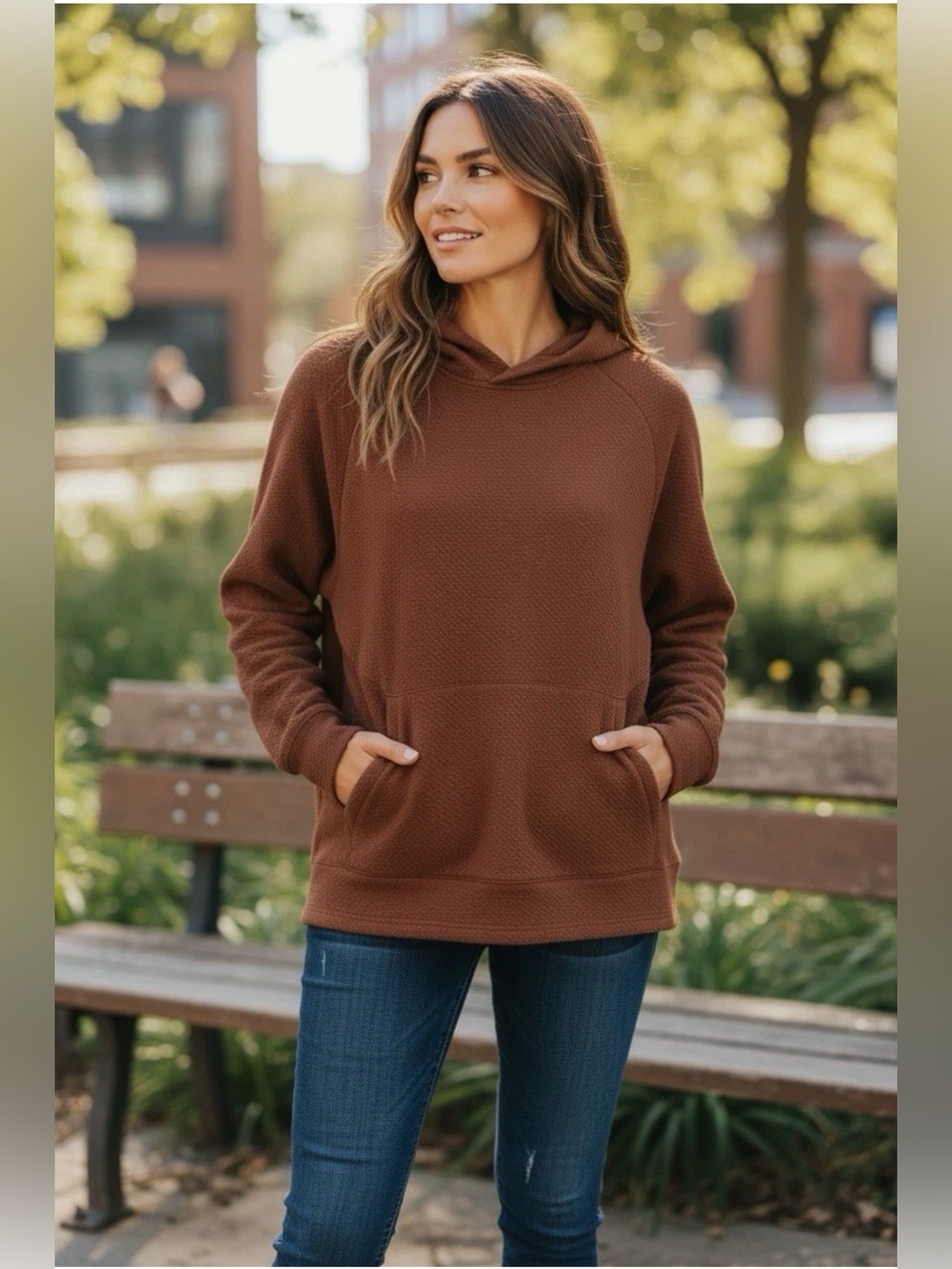 Lululemon athletica Women’s Brown Waffle Top Long Sleeve Hoodie Pullover Size XS